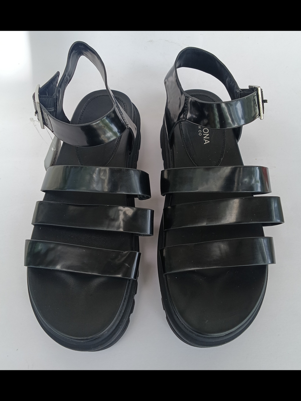 Arizona Jean Co. Women's Black Patent Strappy Chunky Platform Sandals Size 9 New